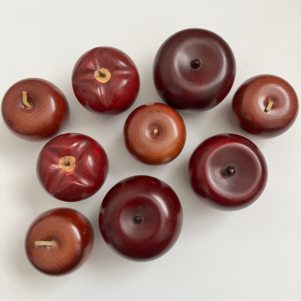 Decorative Wooden Apples Lot of 9 Artificial Red Wood Farmhouse Apple Assortment - Picture 4 of 5